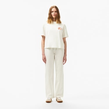  Kadın Bisiklet Yaka Baskılı Beyaz T-Shirt