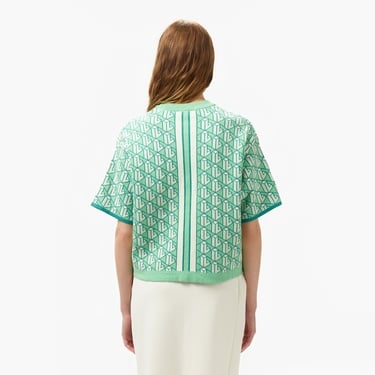  Kadın Kısa Kollu Bisiklet Yaka Desenli Açık Yeşil Triko