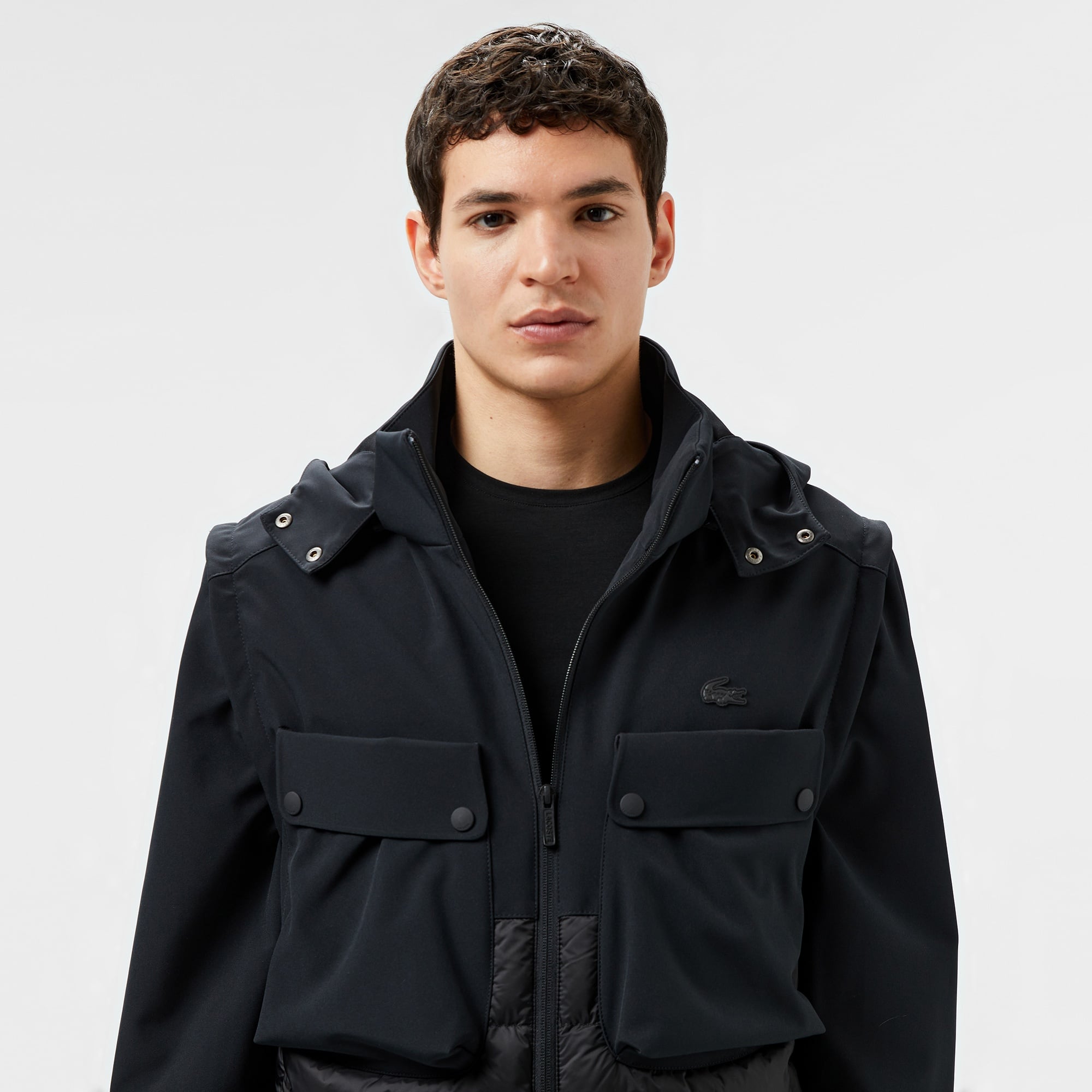 Erkek Regular Fit Kapüşonlu Baskılı Siyah Mont