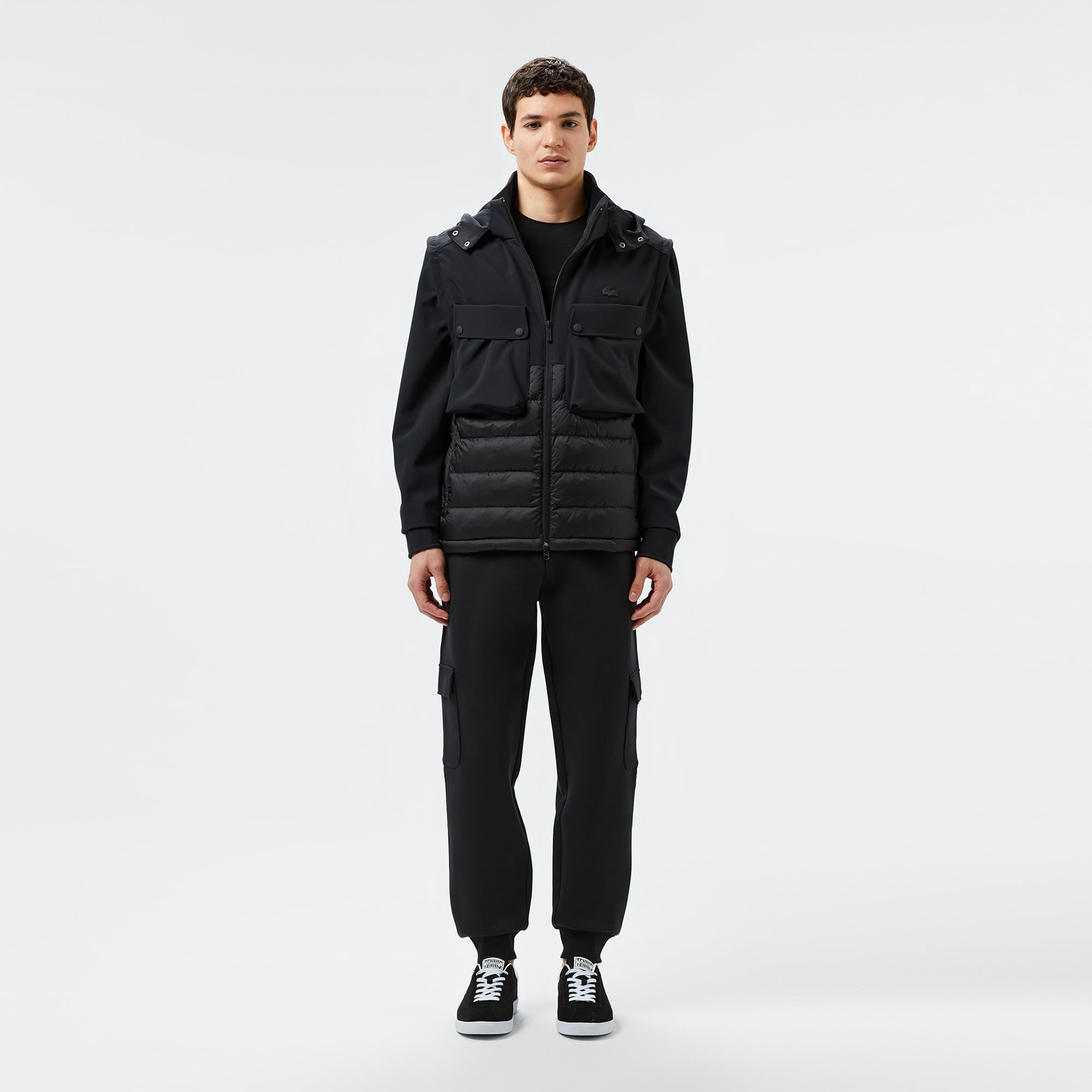 Erkek Regular Fit Kapüşonlu Baskılı Siyah Mont