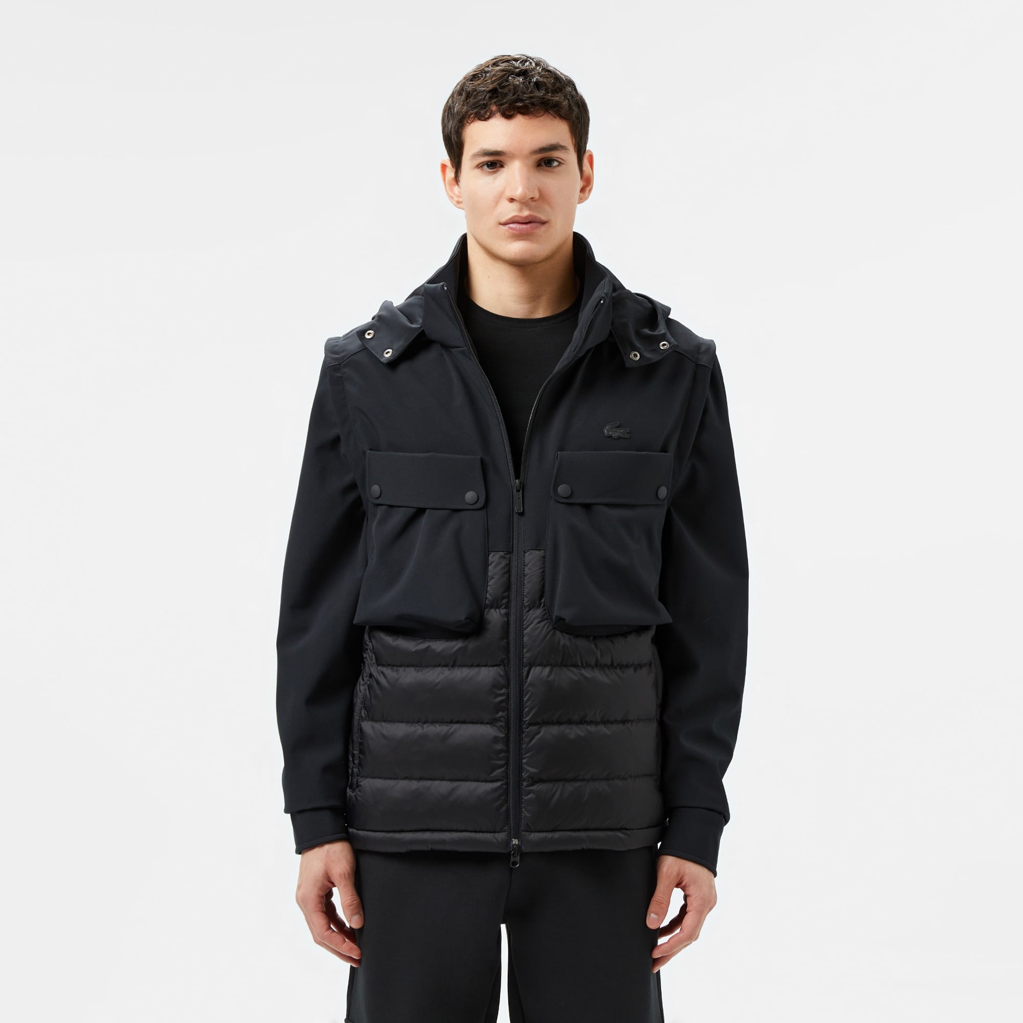 Erkek Regular Fit Kapüşonlu Baskılı Siyah Mont