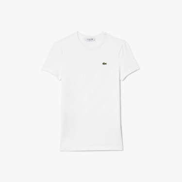  Lacoste Kadın Slim Fit Bisiklet Yaka Beyaz T-Shirt