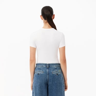  Lacoste Kadın Slim Fit Bisiklet Yaka Beyaz T-Shirt