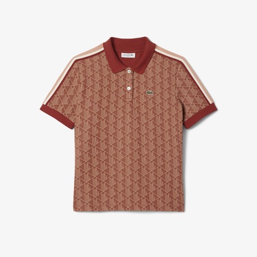  Lacoste Slim Fit Monogram Kadın Kahverengi Polo