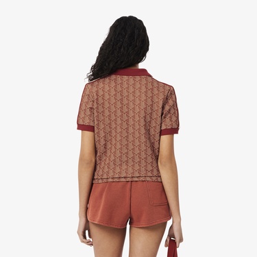  Lacoste Slim Fit Monogram Kadın Kahverengi Polo