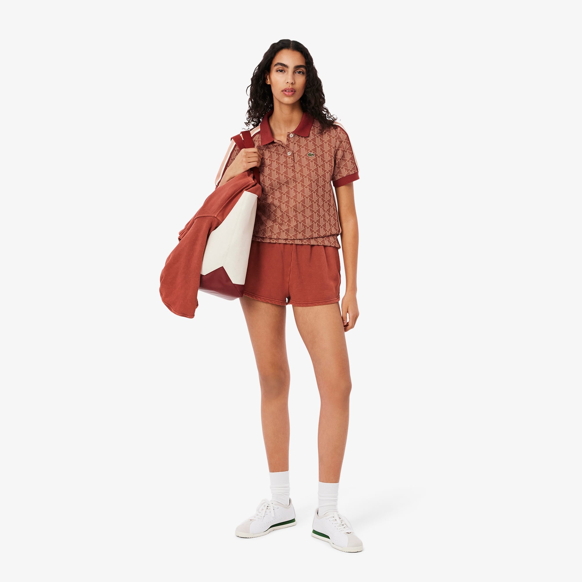 Lacoste Slim Fit Monogram Kadın Kahverengi Polo