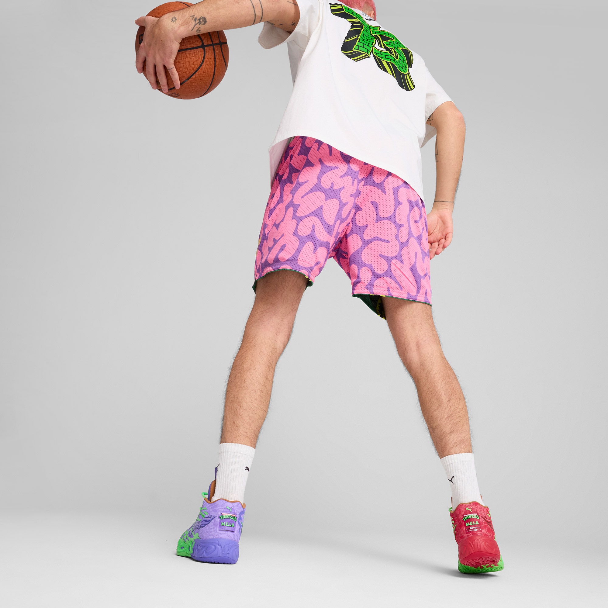 Puma Hoops X Tmnt Erkek Pembe/Yeşil Şort