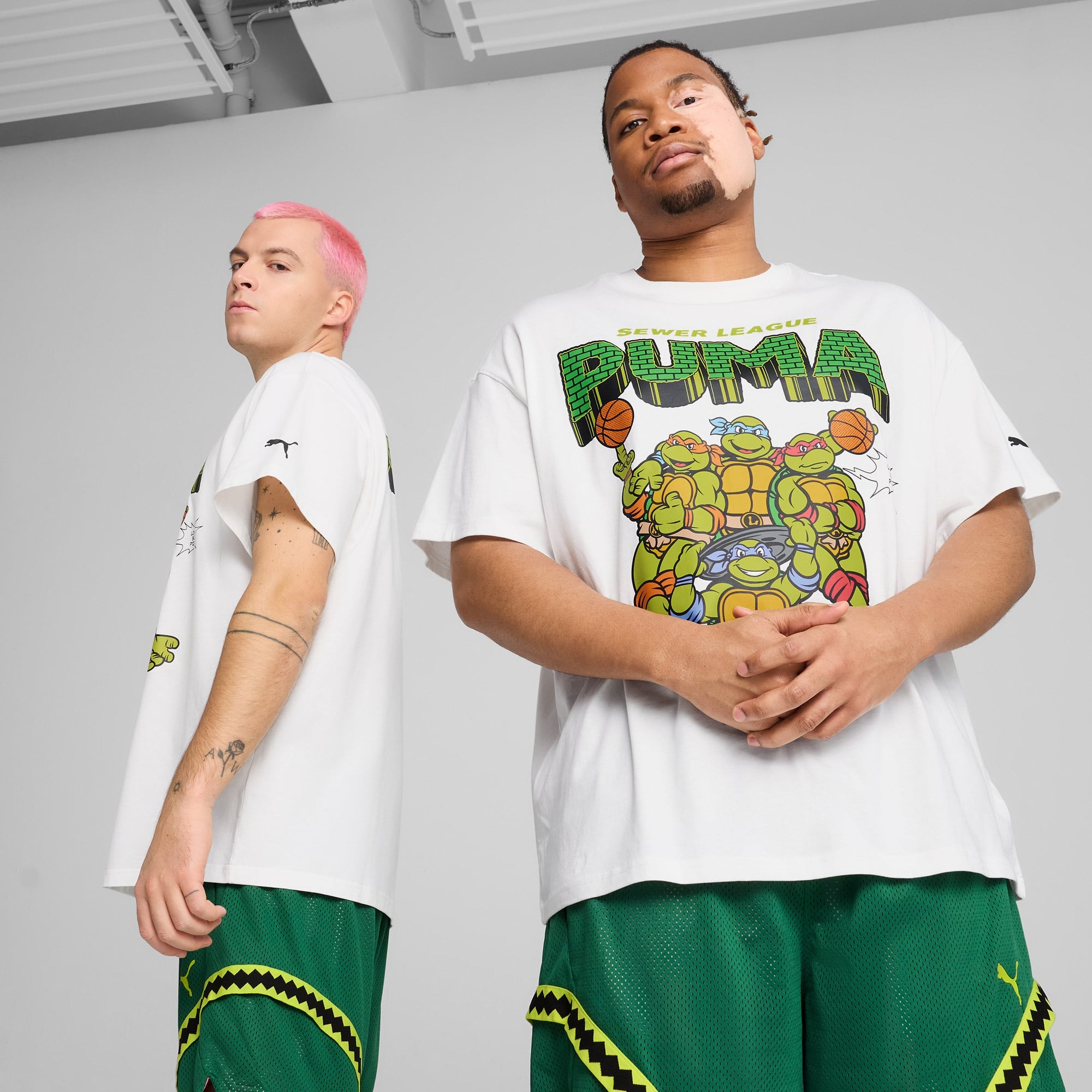 Puma X TMNT Basketball Erkek Desenli Beyaz T-Shirt