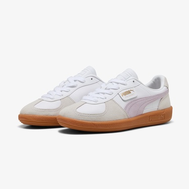  Puma Palermo Leather Mor Detaylı Kadın Beyaz Spor Ayakkabı