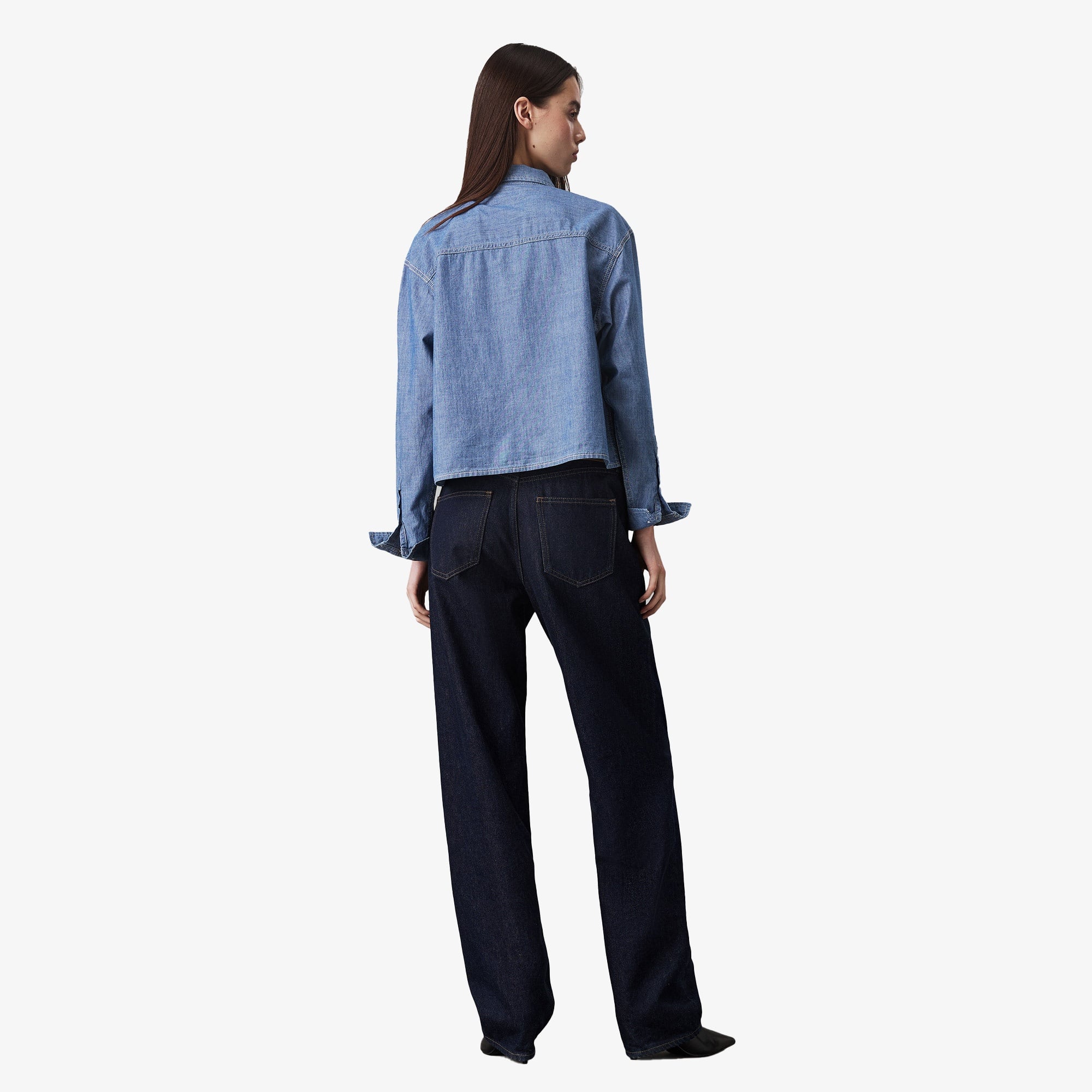 Calvin Klein Cropped Dad Denim Kadın Mavi Gömlek