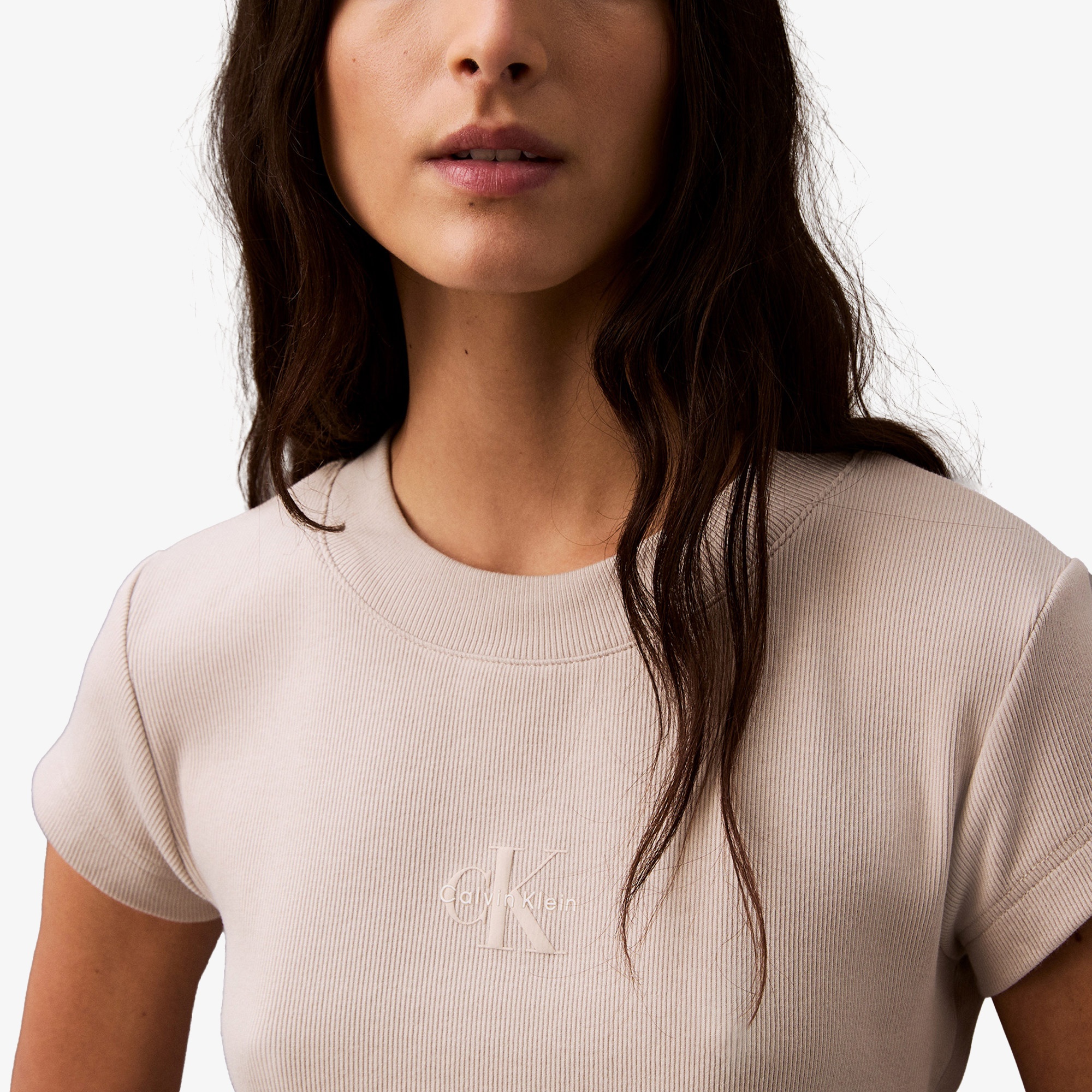 Calvin Klein Monogram Kadın Bej T-Shirt