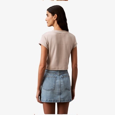  Calvin Klein Monogram Kadın Bej T-Shirt