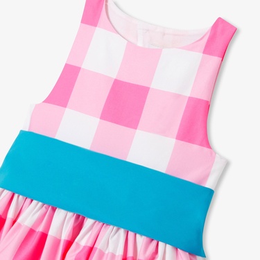  Jacadi Paris Kız Çocuk Ekoseli Tafta Kemerli Saten Elbise