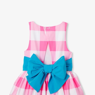  Jacadi Paris Kız Çocuk Ekoseli Tafta Kemerli Saten Elbise