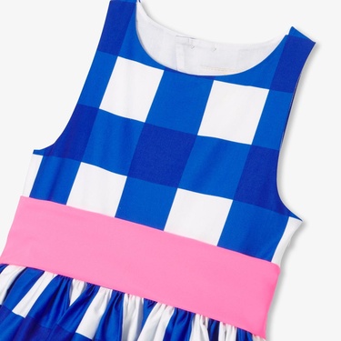  Jacadi Paris Kız Çocuk Ekoseli Tafta Kemerli Saten Elbise