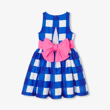  Jacadi Paris Kız Çocuk Ekoseli Tafta Kemerli Saten Elbise