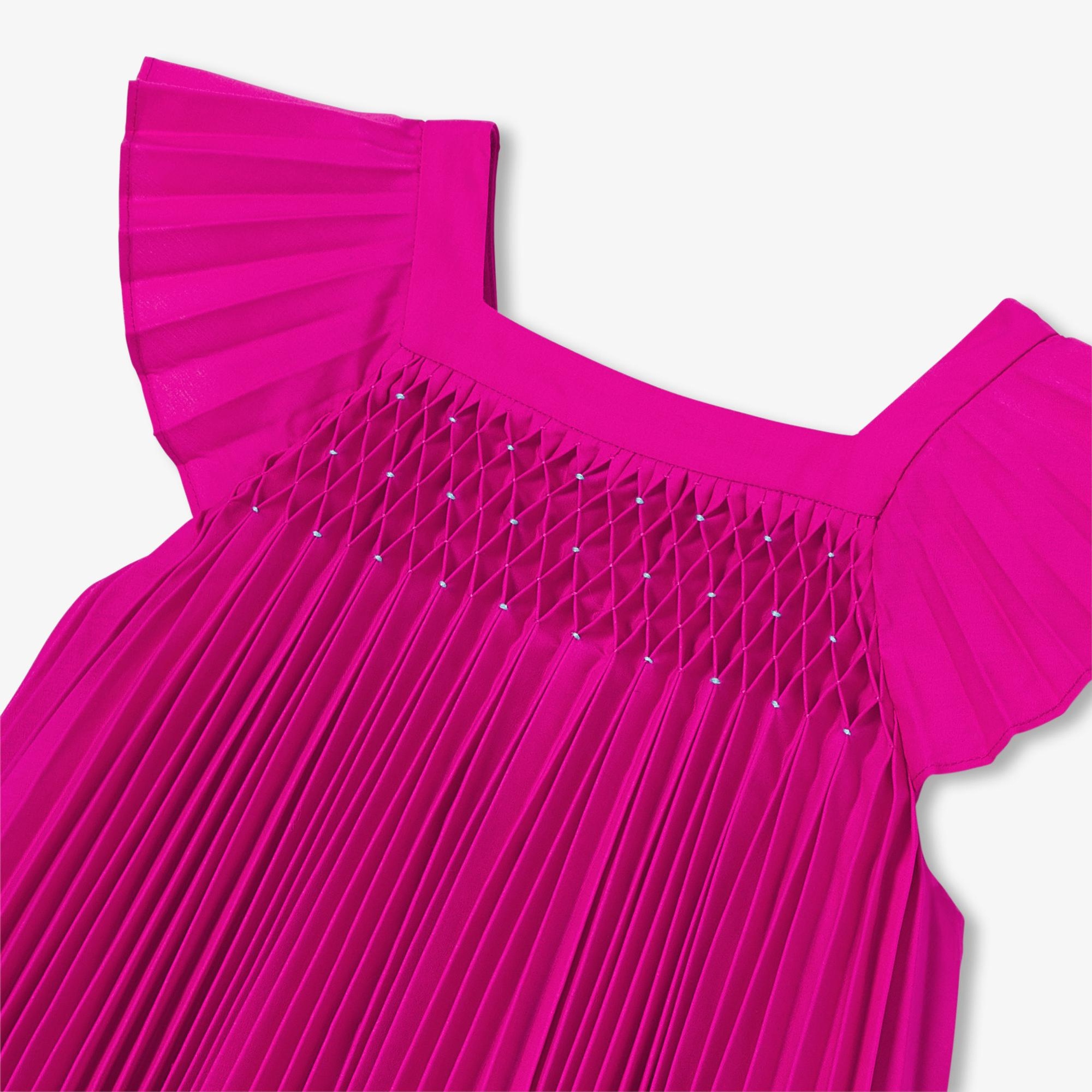 Jacadi Paris Kız Çocuk Fırfırlı Kol Pileli Özel Gün Elbisesi