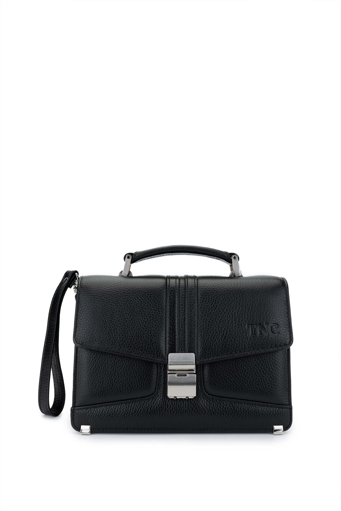  Tamer Tanca Erkek Hakiki Deri Siyah Floter El Çantası