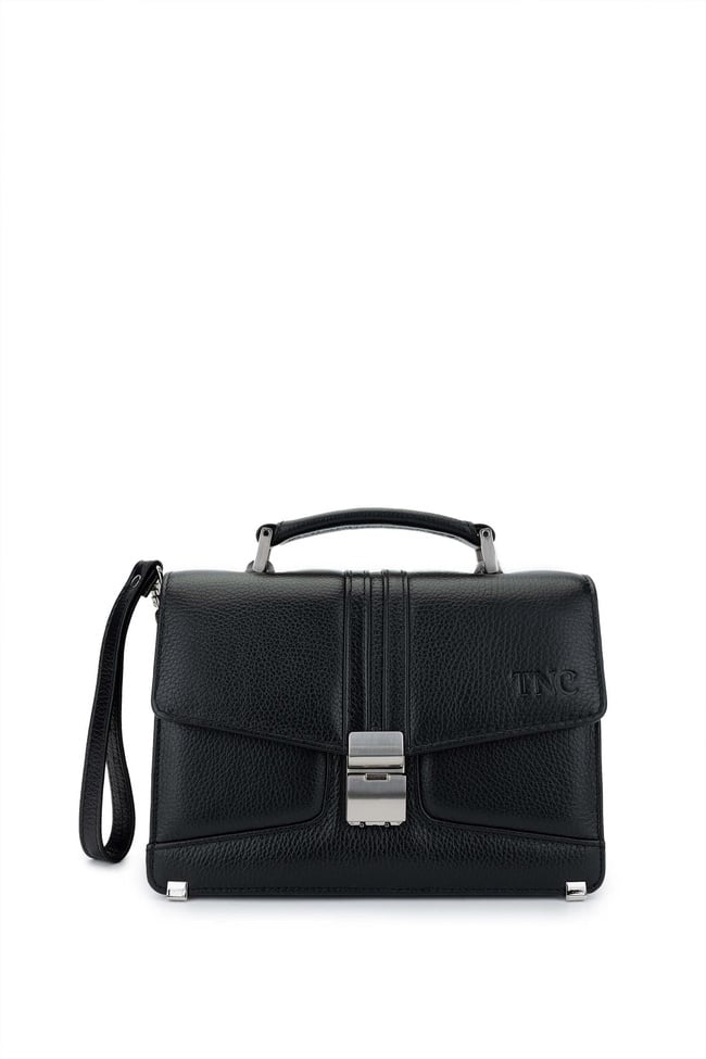  Tamer Tanca Erkek Hakiki Deri Siyah Floter El Çantası