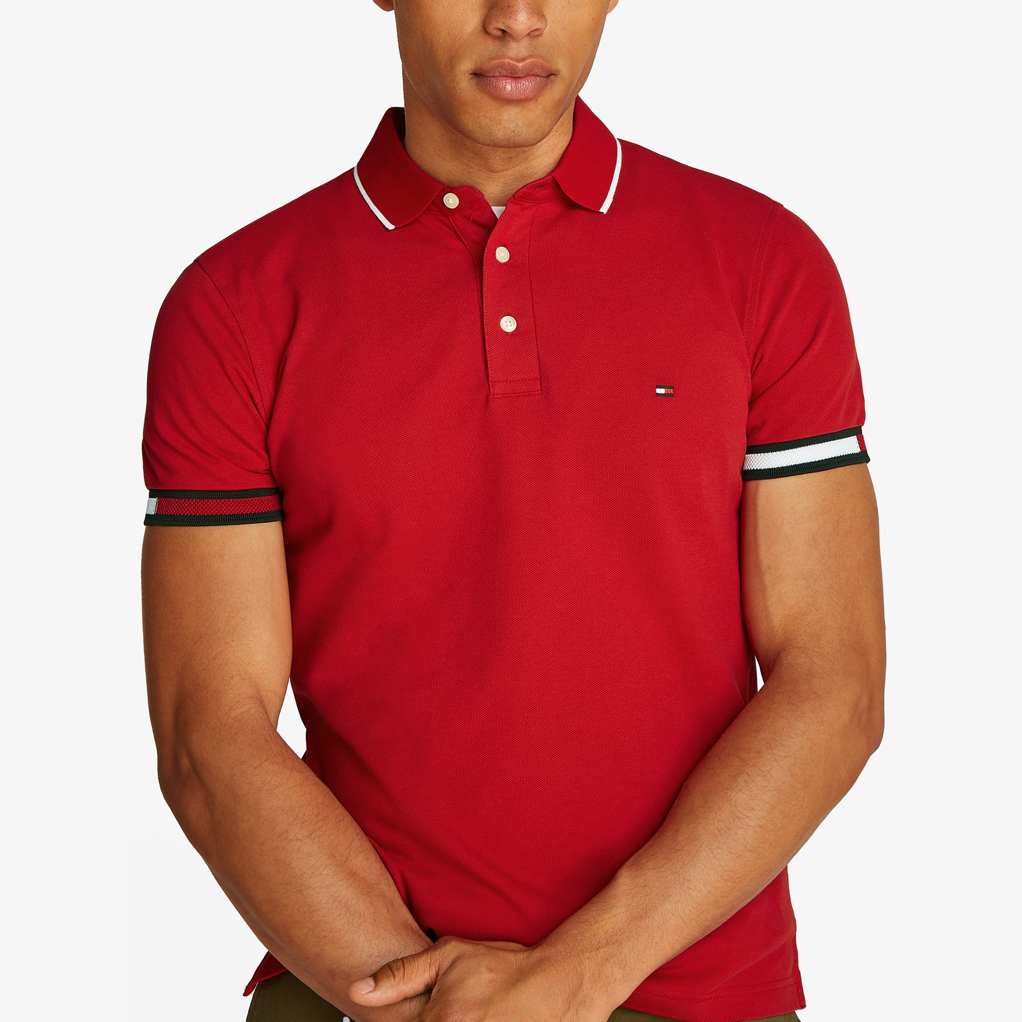Tommy Hilfiger Flag Cuff Slim Fit Erkek Kırmızı Polo