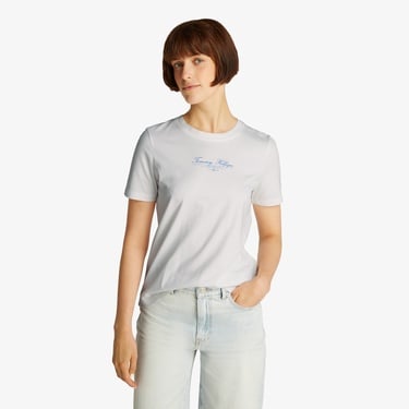  Tommy Hilfiger Reg Script Kadın Beyaz T-Shirt