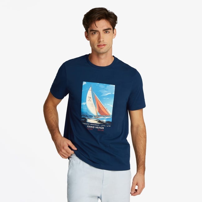  Tommy Hilfiger Color Photo Print Erkek Lacivert T-Shirt