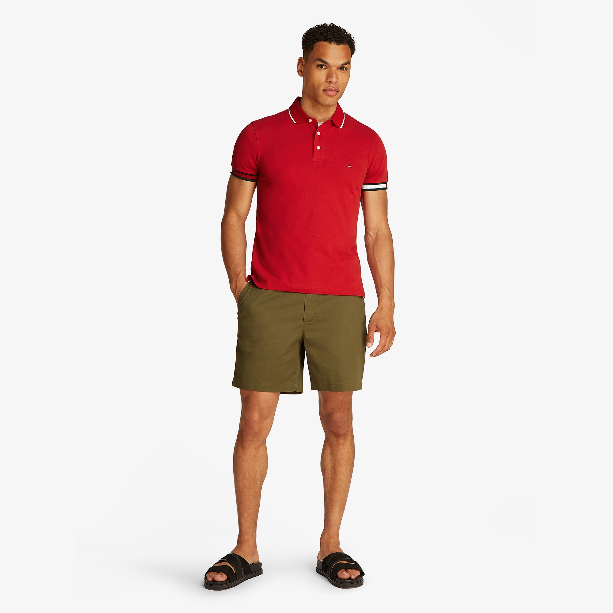 Tommy Hilfiger Flag Cuff Slim Fit Erkek Kırmızı Polo