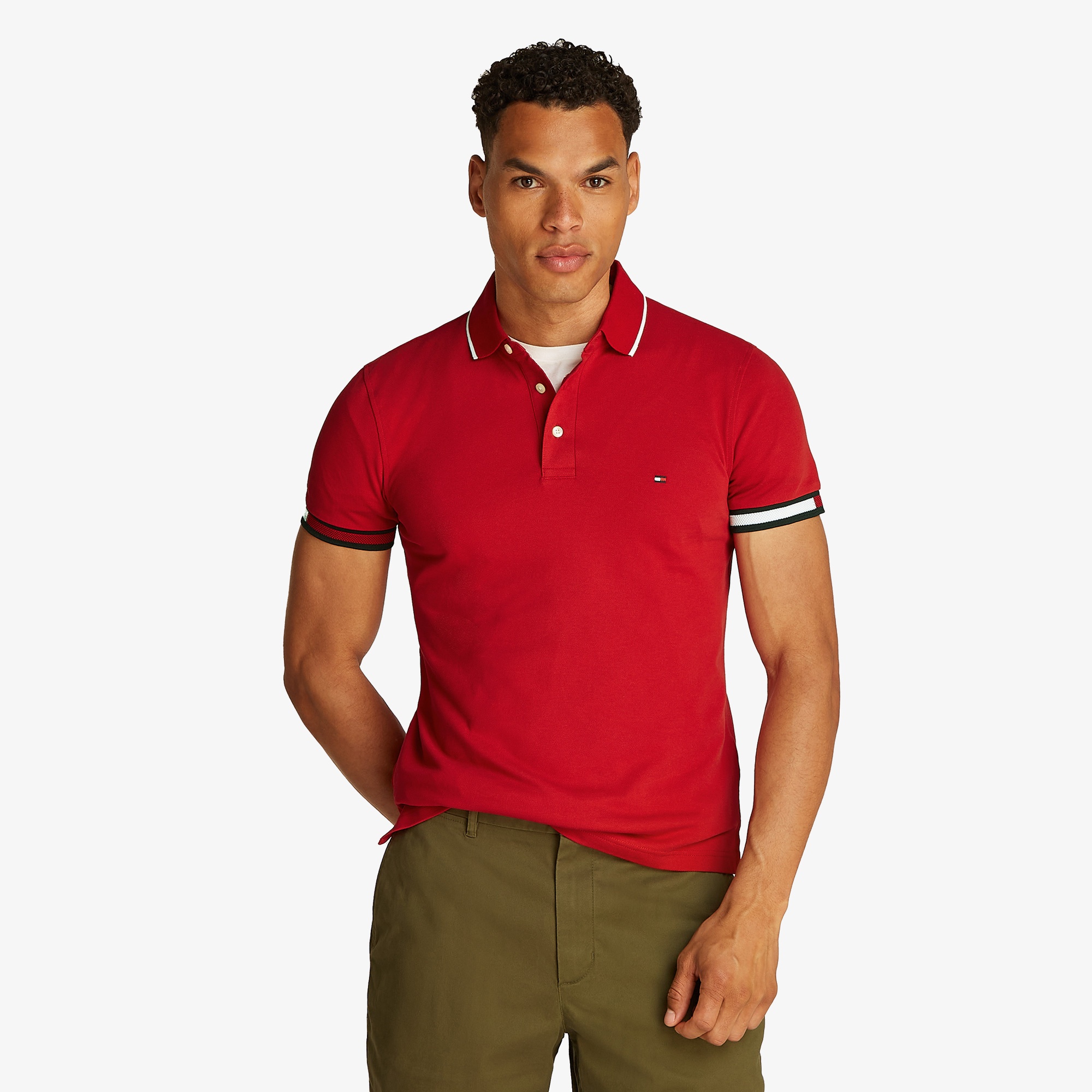 Tommy Hilfiger Flag Cuff Slim Fit Erkek Kırmızı Polo