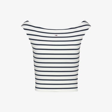  Tommy Jeans Boat Neck Kadın Beyaz T-Shirt