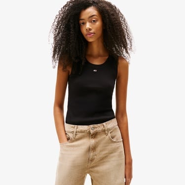 Tommy Jeans Essential Rib Tank Kadın Siyah Kolsuz T-Shirt