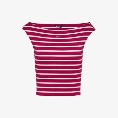 Tommy Jeans Boat Neck Kadın Kırmızı T-Shirt