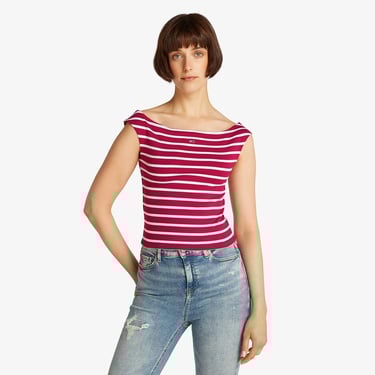  Tommy Jeans Boat Neck Kadın Kırmızı T-Shirt