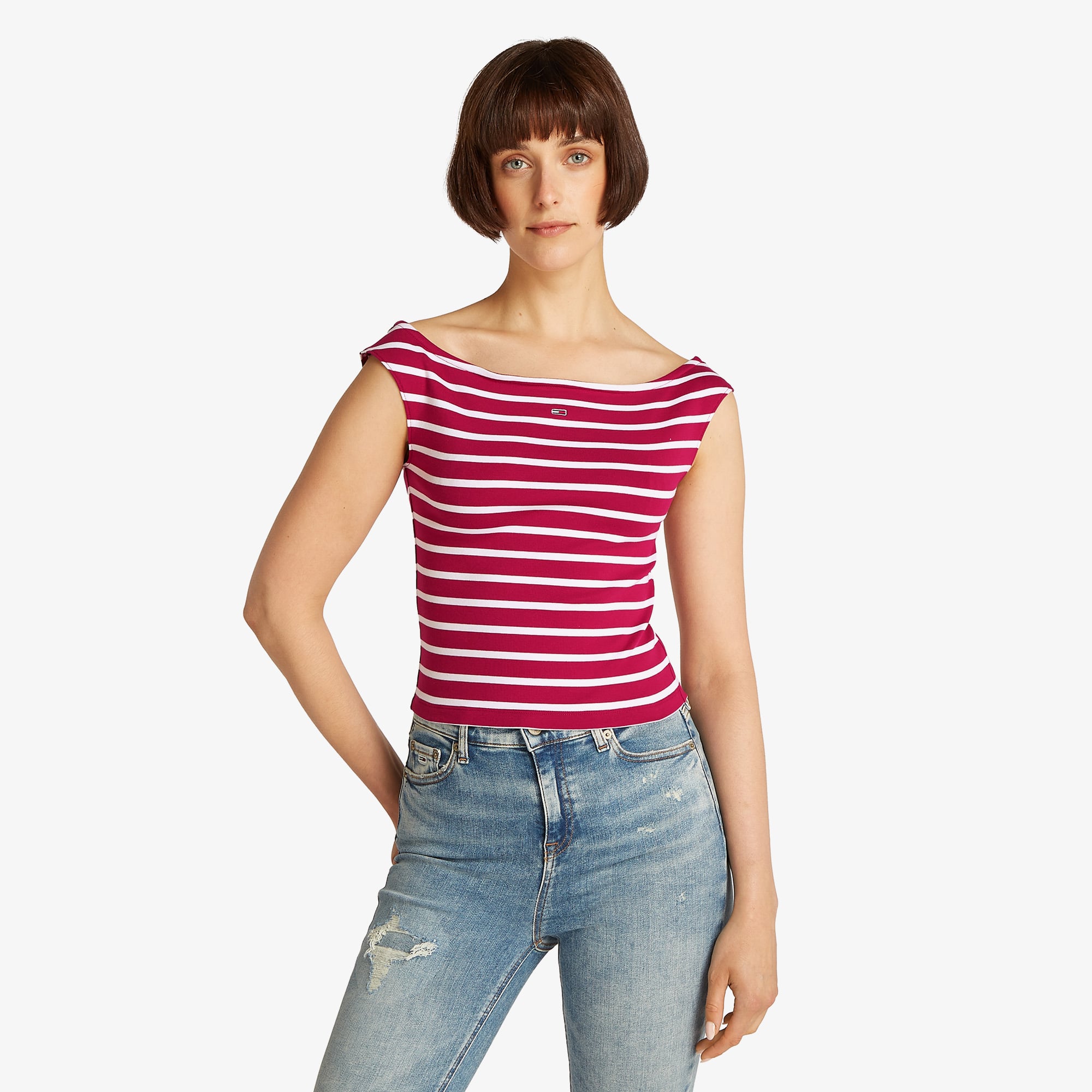  Tommy Jeans Boat Neck Kadın Kırmızı T-Shirt