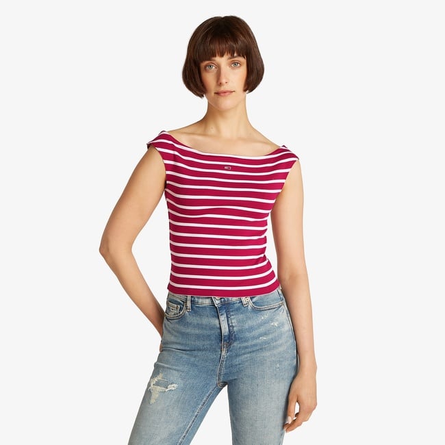  Tommy Jeans Boat Neck Kadın Kırmızı T-Shirt