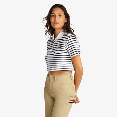  Tommy Jeans Crp Badge Kadın Beyaz Polo