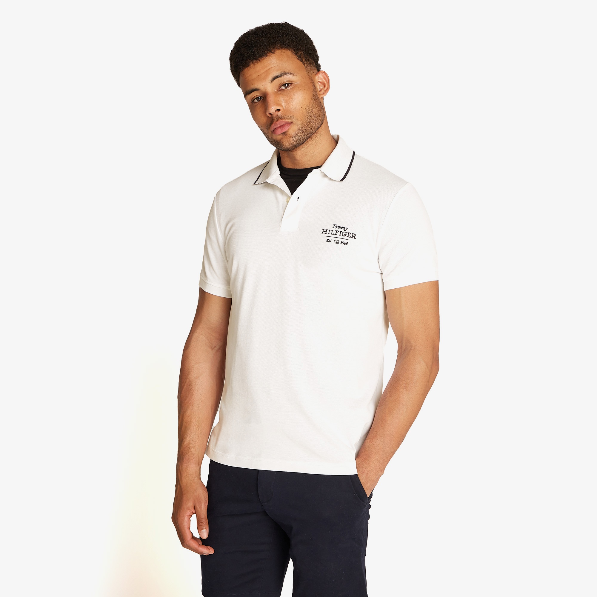 Tommy Hilfiger Left Chest Graphic Reg Erkek Beyaz Polo
