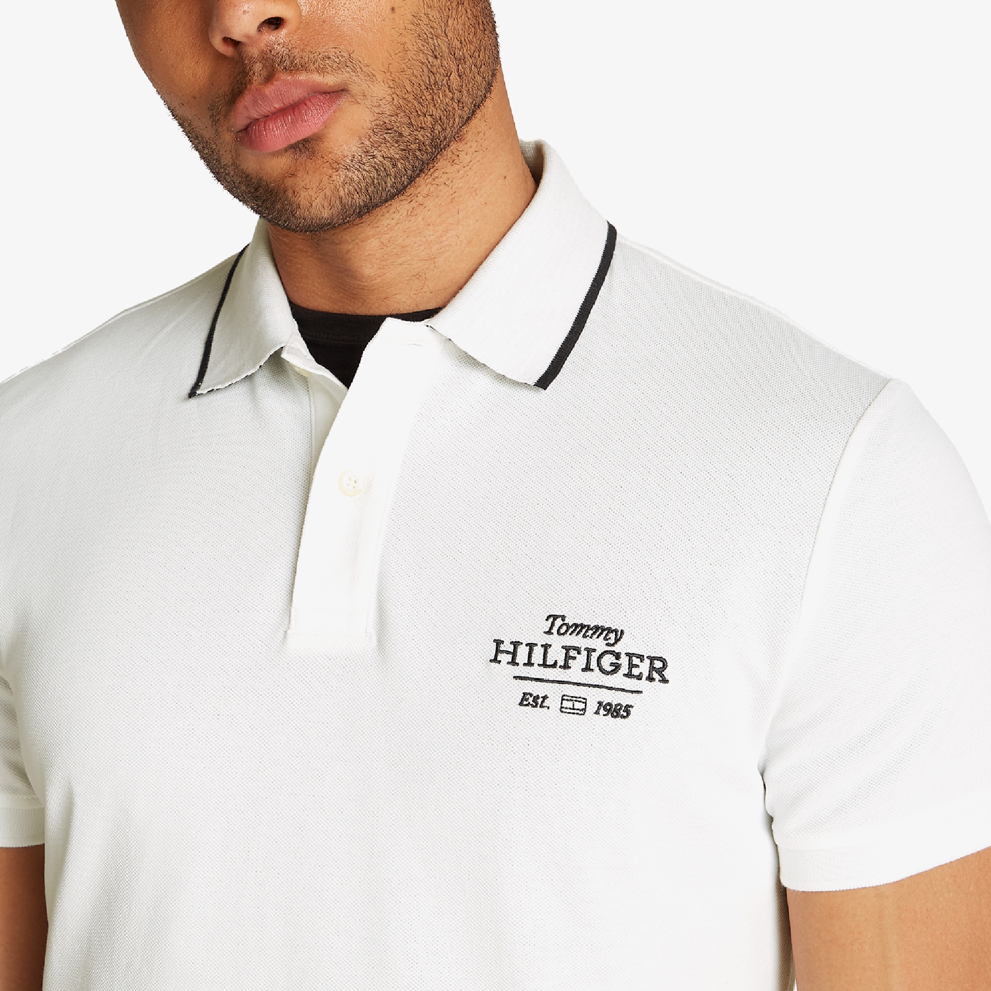 Tommy Hilfiger Left Chest Graphic Reg Erkek Beyaz Polo