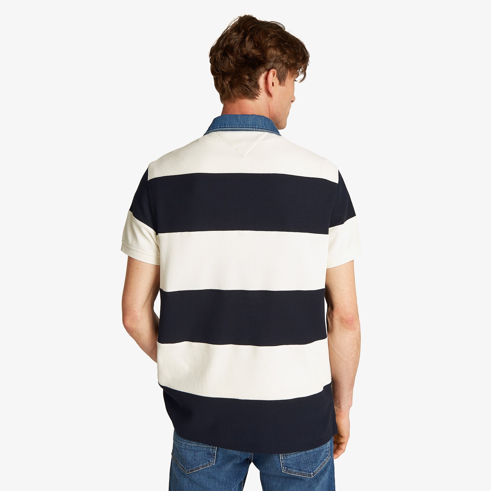Tommy Hilfiger Rugby Stripe Relaxed Erkek Beyaz Polo