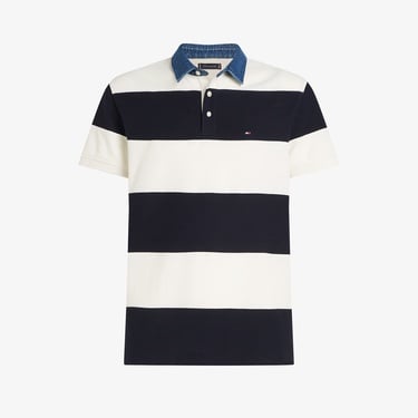  Tommy Hilfiger Rugby Stripe Relaxed Erkek Beyaz Polo