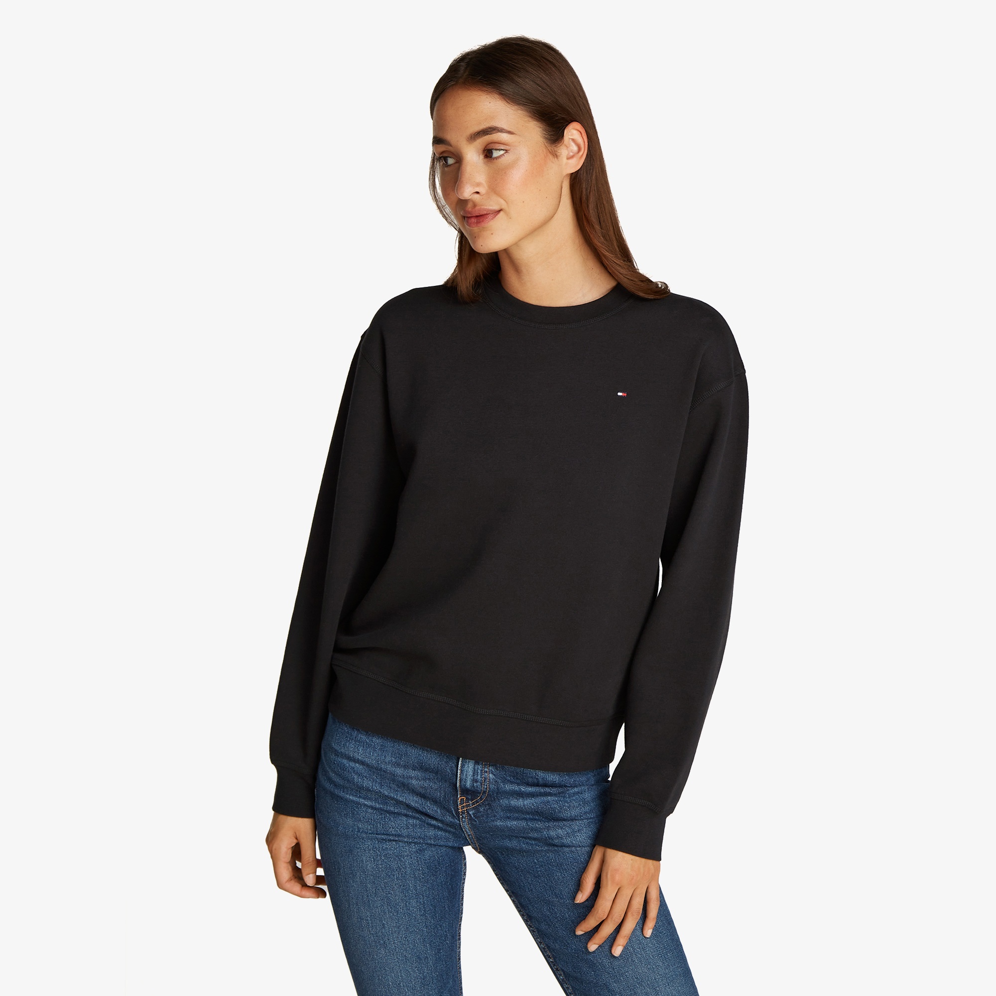 Tommy Hilfiger Reg Flag On Chest Kadın Siyah Sweatshirt