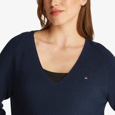  Tommy Hilfiger Co Cardi Stitch V-Nk Kadın Lacivert Kazak