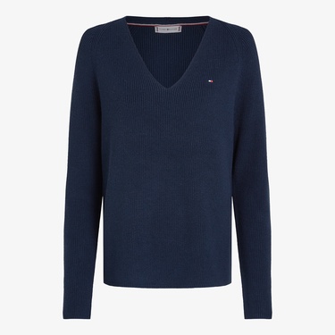  Tommy Hilfiger Co Cardi Stitch V-Nk Kadın Lacivert Kazak