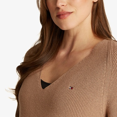  Tommy Hilfiger Co Cardi Stitch V-Nk Kadın Haki Kazak