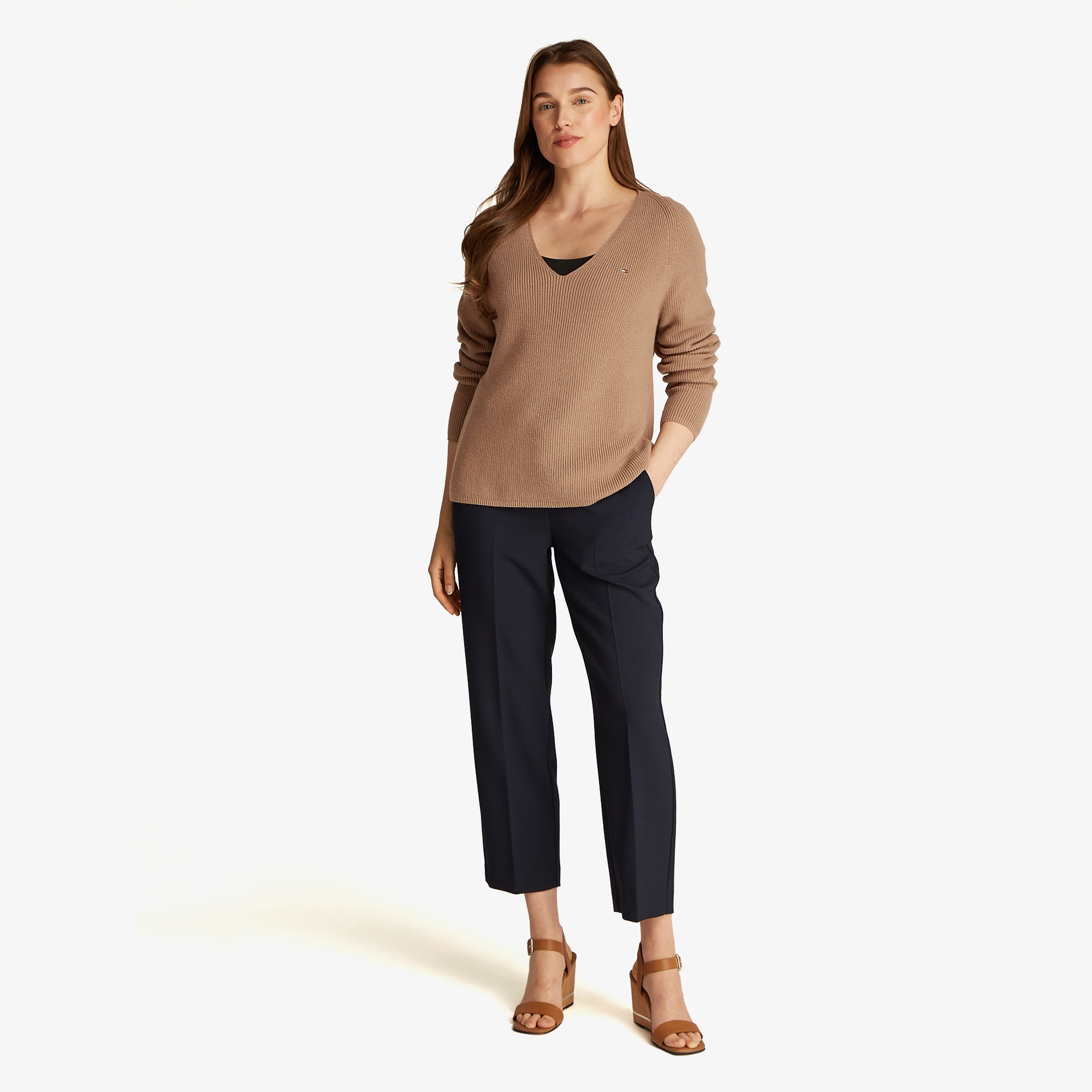 Tommy Hilfiger Co Cardi Stitch V-Nk Kadın Haki Kazak