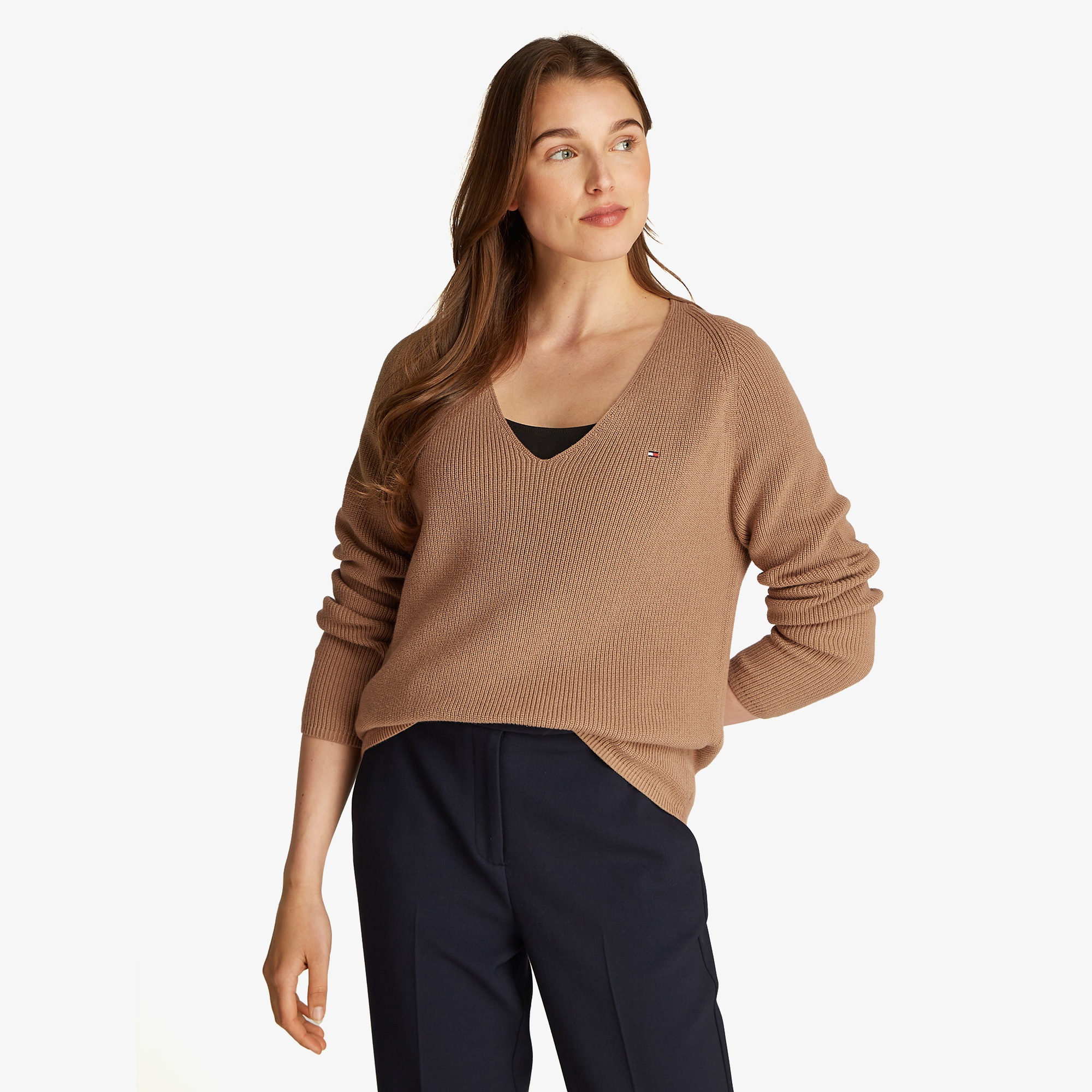 Tommy Hilfiger Co Cardi Stitch V-Nk Kadın Haki Kazak