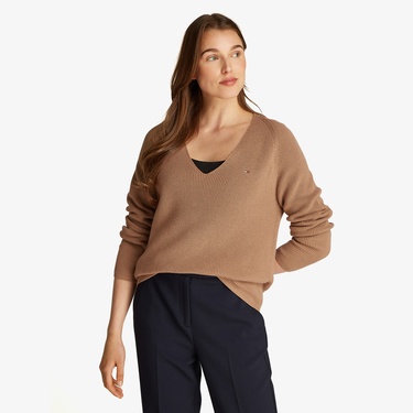  Tommy Hilfiger Co Cardi Stitch V-Nk Kadın Haki Kazak