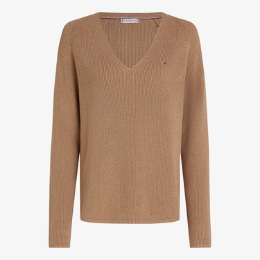  Tommy Hilfiger Co Cardi Stitch V-Nk Kadın Haki Kazak