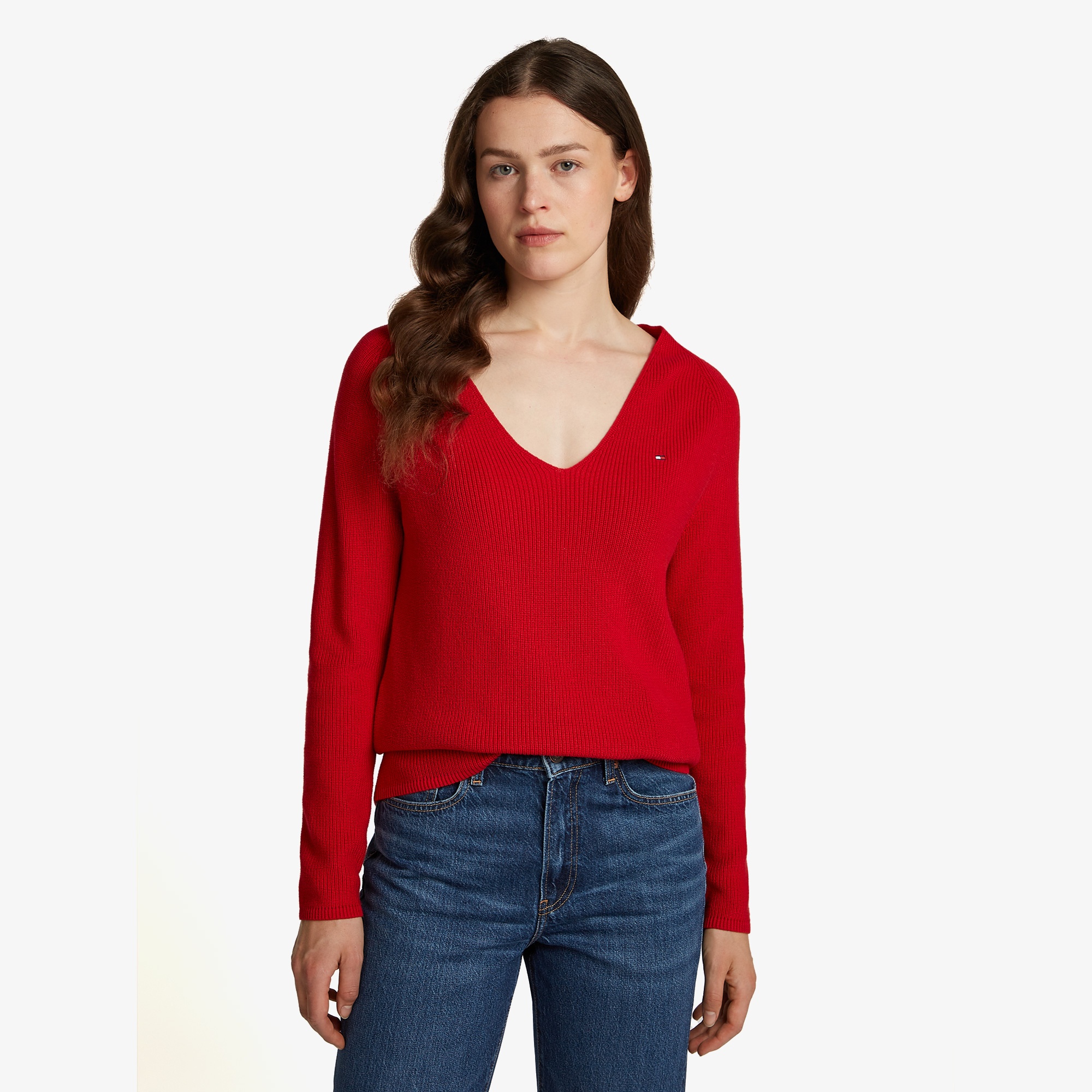 Tommy Hilfiger Co Cardi Stitch V-Nk Kadın Kırmızı Kazak