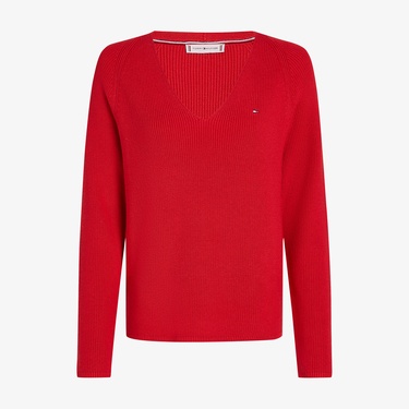  Tommy Hilfiger Co Cardi Stitch V-Nk Kadın Kırmızı Kazak