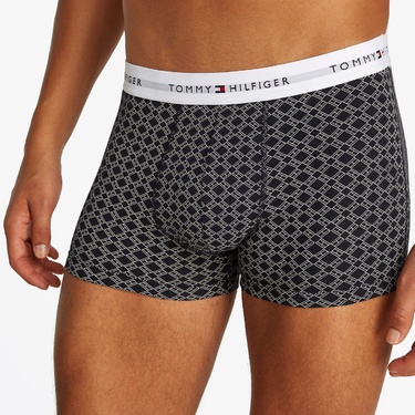  Tommy Hilfiger 3'lü Trunk Print Erkek Gri Boxer